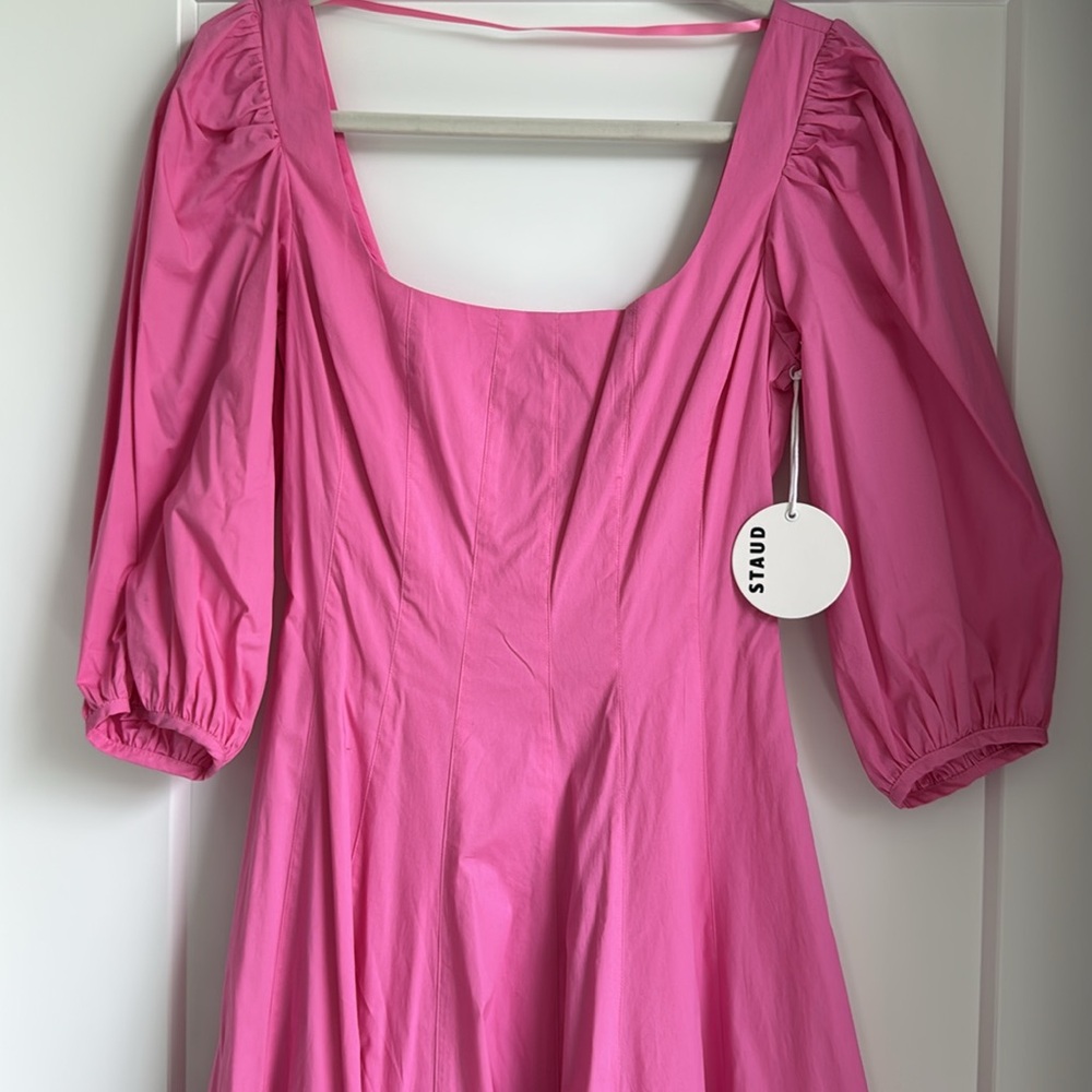 NWT Staud Swells Midi Dress Wild Orchid Pink Size 2 - Picture 2 of 5